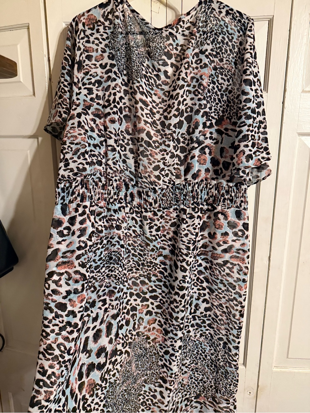 Women’s Midi Dress with Pink and Blue Leopard Print